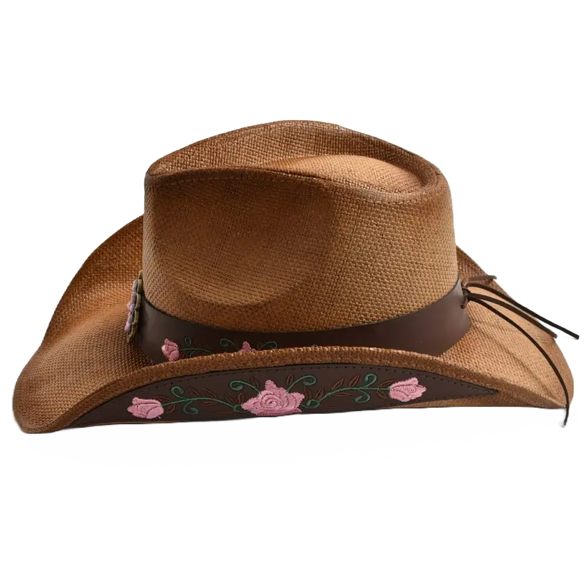Floral mountain cowboy hat tan nature cowgirl hat Mountain Tree Tan Burned Wildflower Hat Flower Cowboy Hat  main image 3