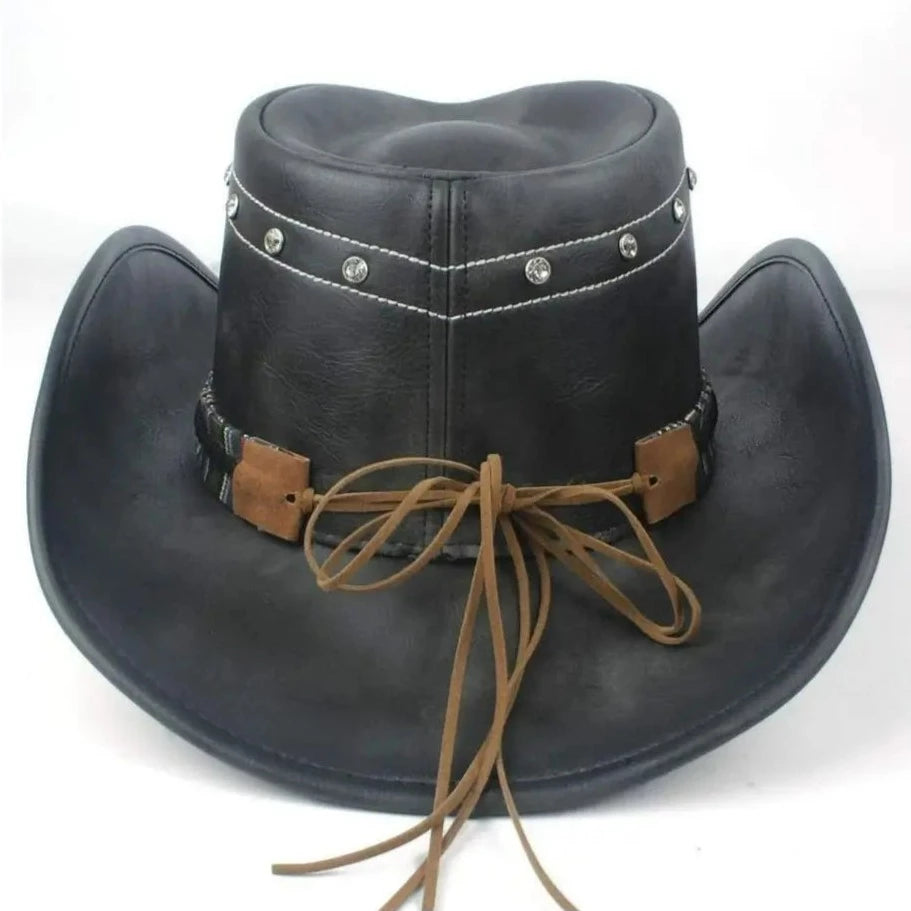 Black Leather Cowboy Hat 