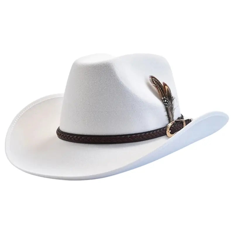White Cowboy Hat with Feathers | Western Cowboy
