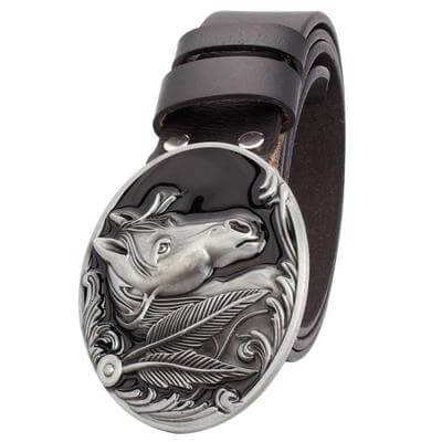 Cowtown Genuine Cowhide Western Cowboy Belt & Bergamot Silver 3D Horse Buckle Western Cowboy 3D Relief Gold & Silver Two-Tone Belt Buckle main image 4