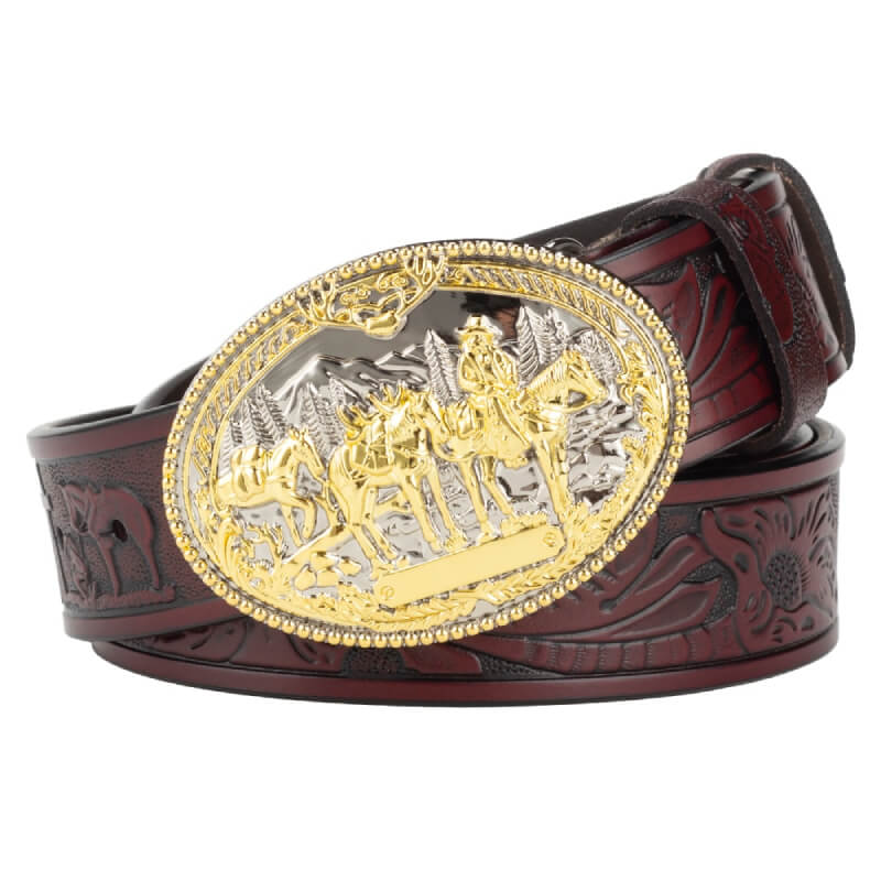 Gold Western Belt Burgundy 28 - Main Image