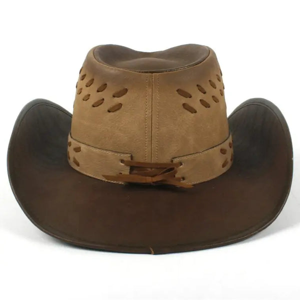 Brown Leather Western Cowboy Hat