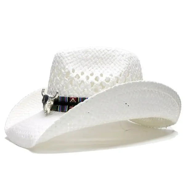 White Straw Cowboy Hat Native Style