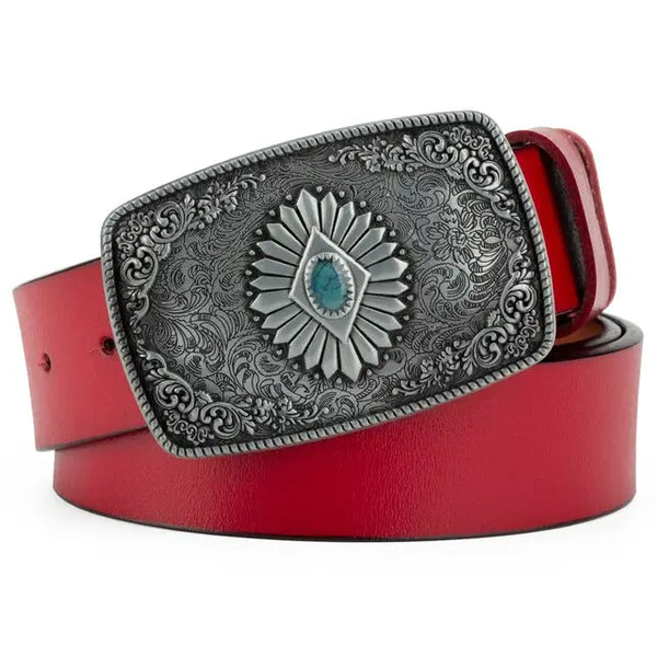 Red Cowboy Belt with Silver Buckle