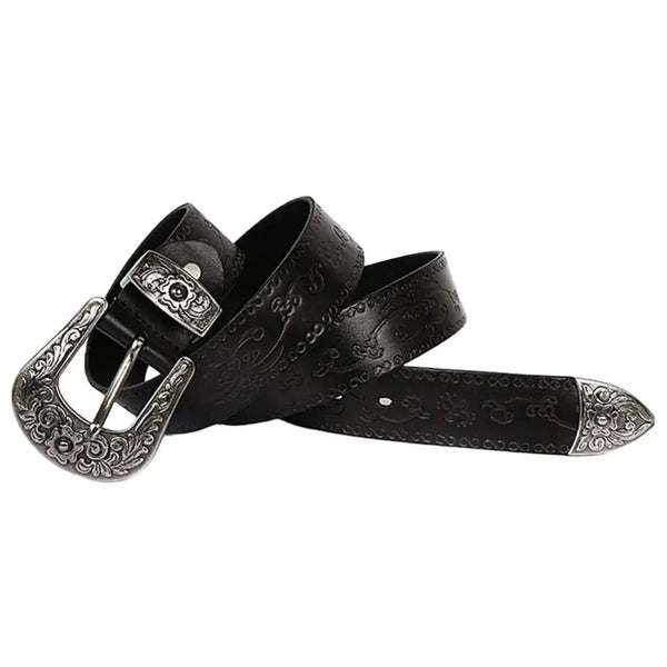 Black Genuine Leather Cowboy Belt