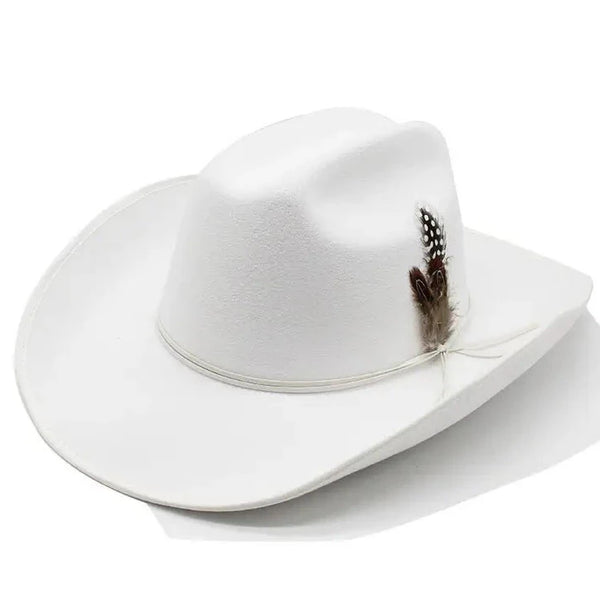 White Cowboy Hat with a Feather