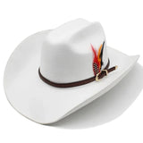 White Cowboy Hat with Feathers
