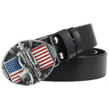 Black Leather Cowboy Belt with American Flag Buckle