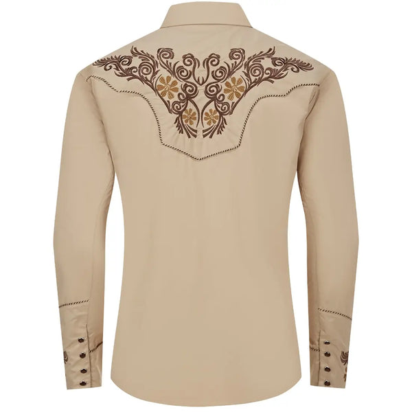 Beige Western Shirt with Brown Embroidery