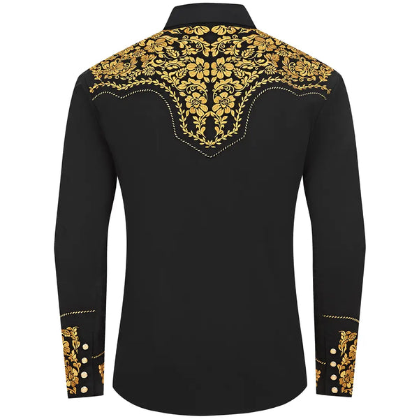 Black Western Shirt with Gold Embroidery
