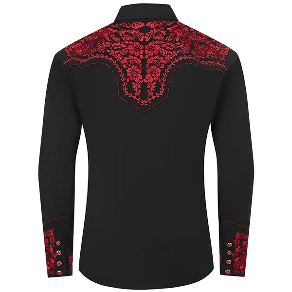 Black Cowboy Shirt with Red Emboidery
