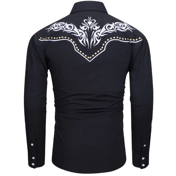 Black and White Cowboy Shirt with Original Embroidery