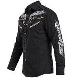Black and White Cowboy Shirt with Embroidery on the Sleeves