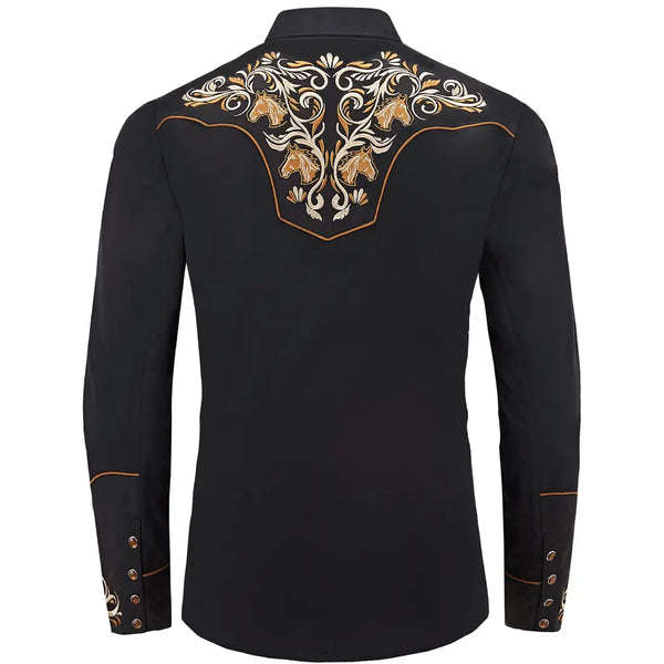 Black Country Western Shirt with Embroidery
