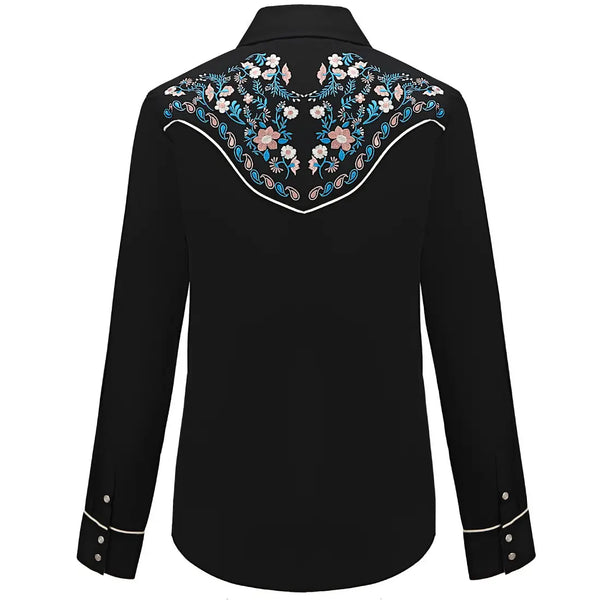 Black Cowgirl Shirt with Floral Embroidery