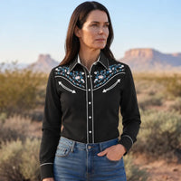 Black Cowgirl Shirt with Floral Embroidery