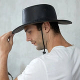 Black Faux Leather Cowboy Hat Western Style