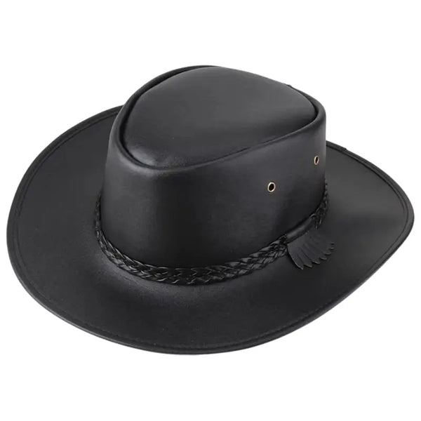 Black & Brown Western Cowboy Faux Leather Hats Faux Leather Western Hat – Village Hat Shop main image 4