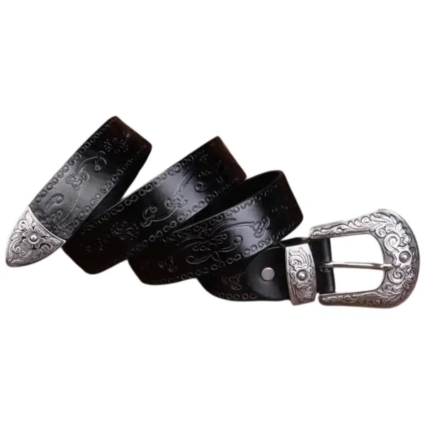 Black Leather Cowboy Belt for Men