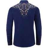 Blue Cowboy Shirt with Floral Embroidery