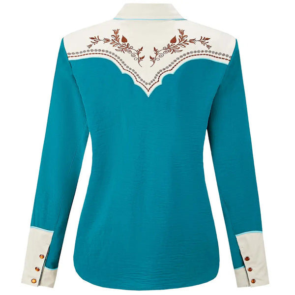 Blue Cowgirl Shirt with Embroidery