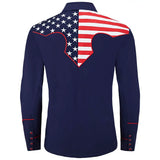 Blue Patriotic Western Shirt with US Flag