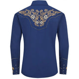 Blue Western Shirt with Floral Embroidery