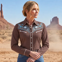 Brown Cowgirl Shirt with Floral Embroidery