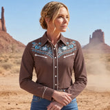 Brown Cowgirl Shirt with Floral Embroidery