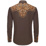 Brown Western Shirt with Orange Embroidery