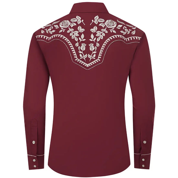 Burgundy Western Shirt with Floral Embroidery