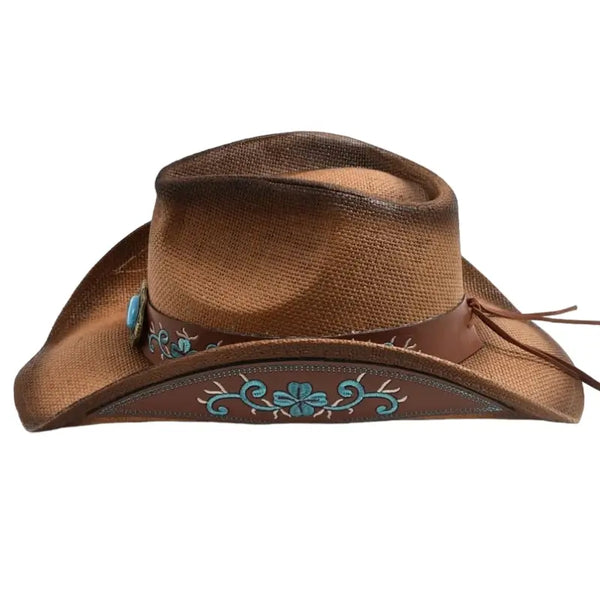 Straw Cowgirl Hat with Turquoise
