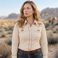 Beige Cowgirl Western Shirt with Brown Embroidery