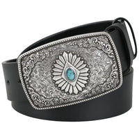 Cowhide Western Belt with Silver Buckle
