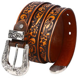 Engraved Western Belt Cognac