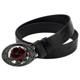 Black Western Belt with Floral Buckle