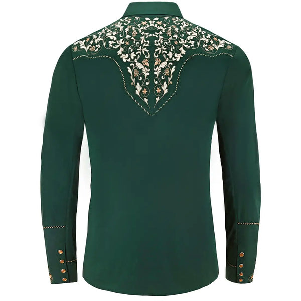 Green Western Shirt with Floral Embroidery
