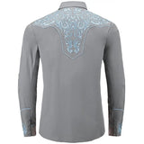 Grey Western Shirt with Blue Embroidery