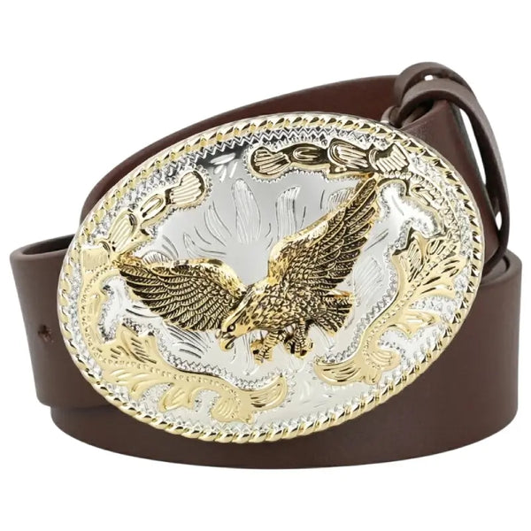 Brown Leather Belt With Eagle Buckle