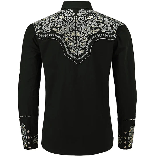 Long Sleeve Western Shirt with Floral Embroidery