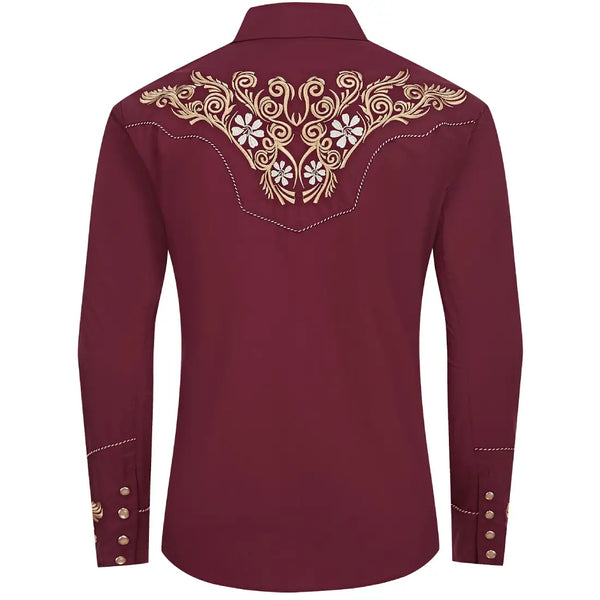 Maroon Western Shirt with Floral Embroidery