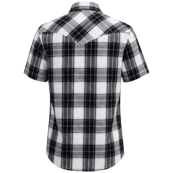 Men's Short Sleeve Black and White Plaid Cowboy Shirt