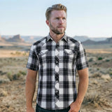 Men's Short Sleeve Cowboy Shirt worn by a model. Western style, front view