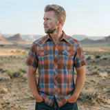 Men's Short Sleeve Western Shirt worn by a model. Western style, front view