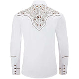 Men's White Western Shirt with Brown Embroidery