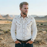 Men's White Western Shirt worn by a model. Western style, front view.