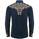 Navy Blue Western Shirt with Floral Embroidery