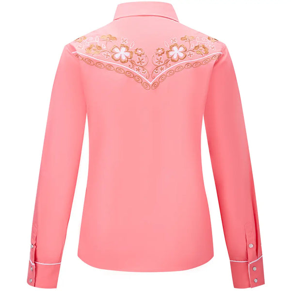 Pink Cowgirl Shirt with Floral Embroidery