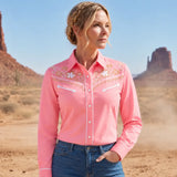 Pink Cowgirl Shirt with Floral Embroidery