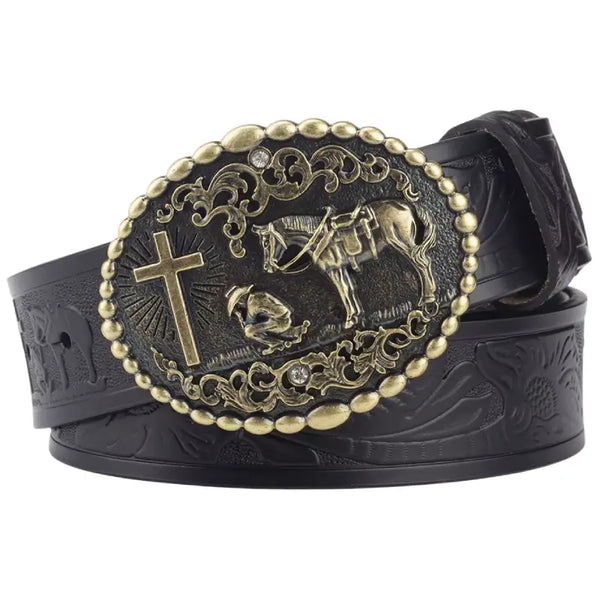 Black Praying Cowboy Belt